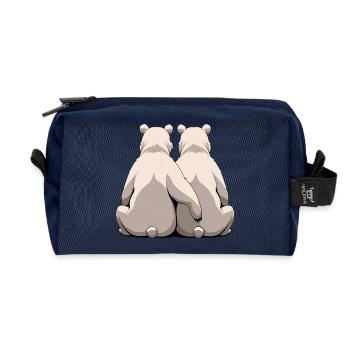 Two white bears back to back - Recycled Toiletry Zip Bag - navy - Front
