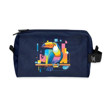 Toucan coloré sur des surfaces néon - Trousse de toilette en tissu recyclé - marine - Devant