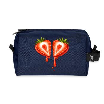 Divided strawberry with heart shape - Recycled Toiletry Zip Bag - navy - Front