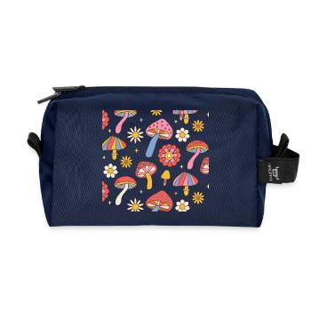 Design rétro à motifs floraux champignons années 70 - Trousse de toilette en tissu recyclé - marine - Devant