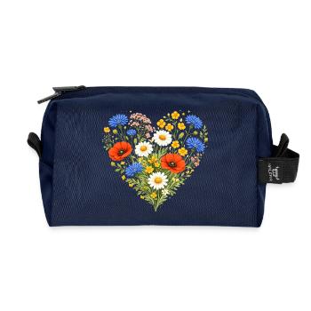 Wildblumen Herz Bunt Natur Floral Design  - Recycelte Kulturtasche - Navy - Vorne