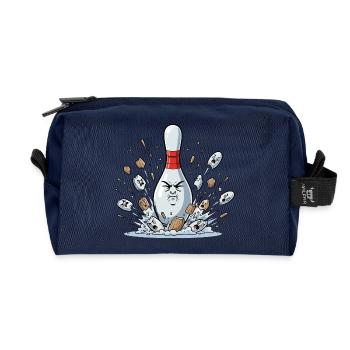 Exploding Bowling Pin Cartoon - Recycled Toiletry Zip Bag - navy - Front