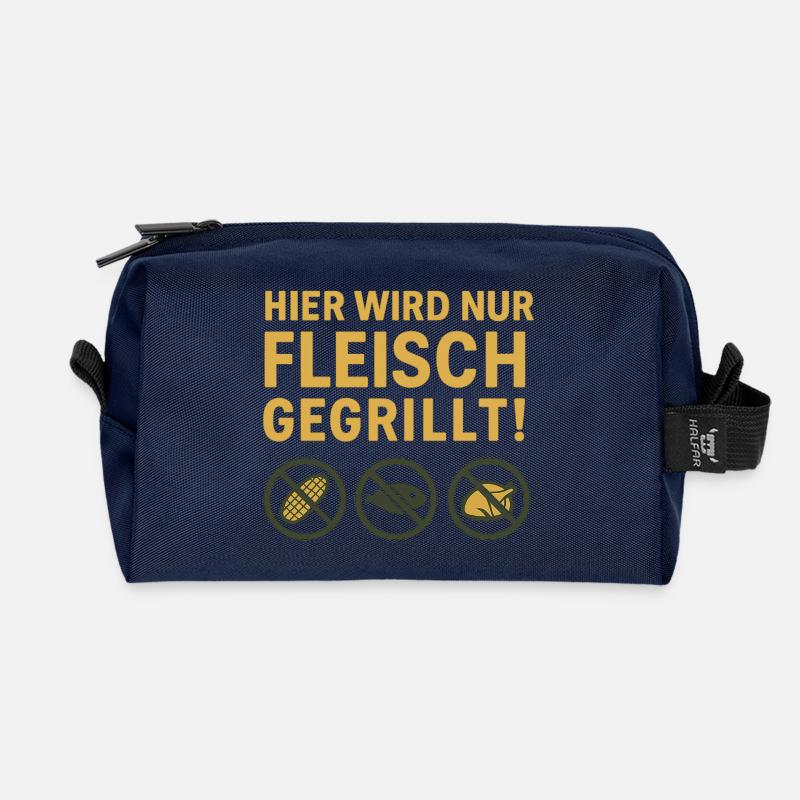 Hier wird nur Fleisch...witziges Motiv - Recycelte Kulturtasche - Navy