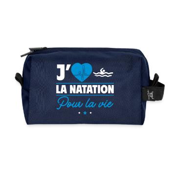 J'aime la natation pour la vie,nageur,nageuse - Trousse de toilette en tissu recyclé - marine - Devant