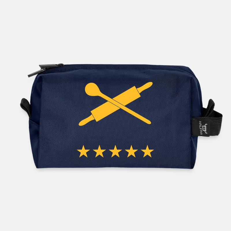 Nudelholz und Kochlöffel mit 5 Sterne, Textfeld - Recycelte Kulturtasche - Navy