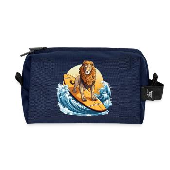 Surfing Lion at sunset, Adventurous - Recycled Toiletry Zip Bag - navy - Front