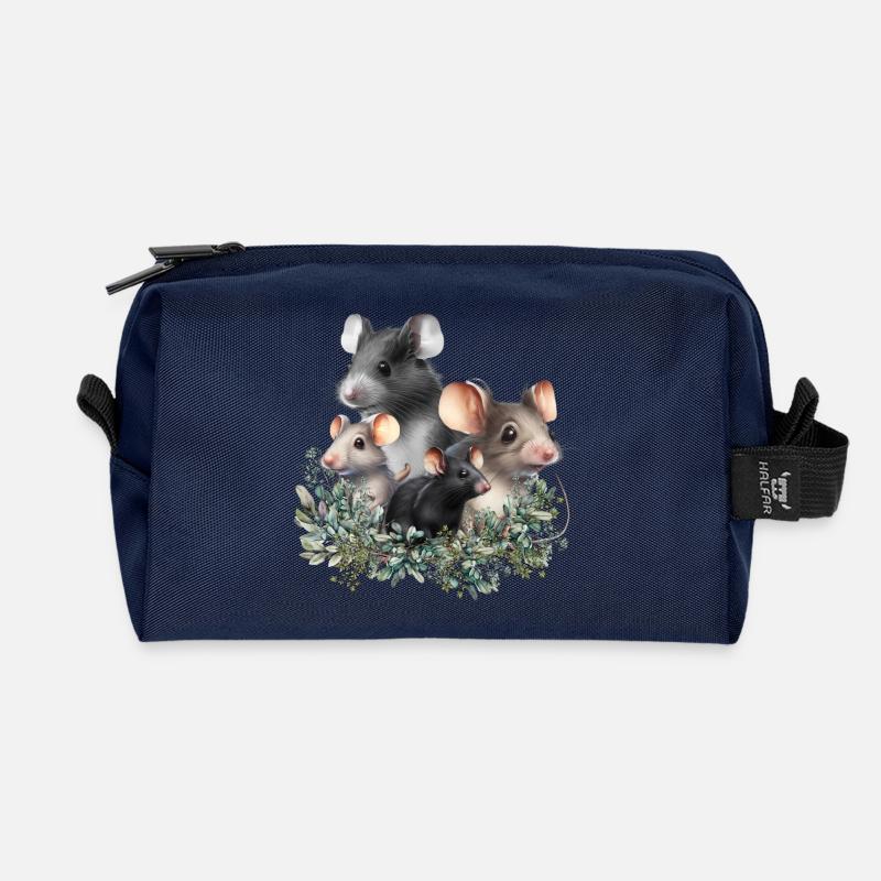 Waldmäuse im Blätterkranz - Recycelte Kulturtasche - Navy