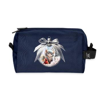 Kleines Kätzchen mit Vogel. - Recycelte Kulturtasche - Navy - Vorne