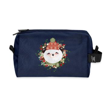 Petit ours panda en couronne de mélèze pour Noël - Trousse de toilette en tissu recyclé - marine - Devant