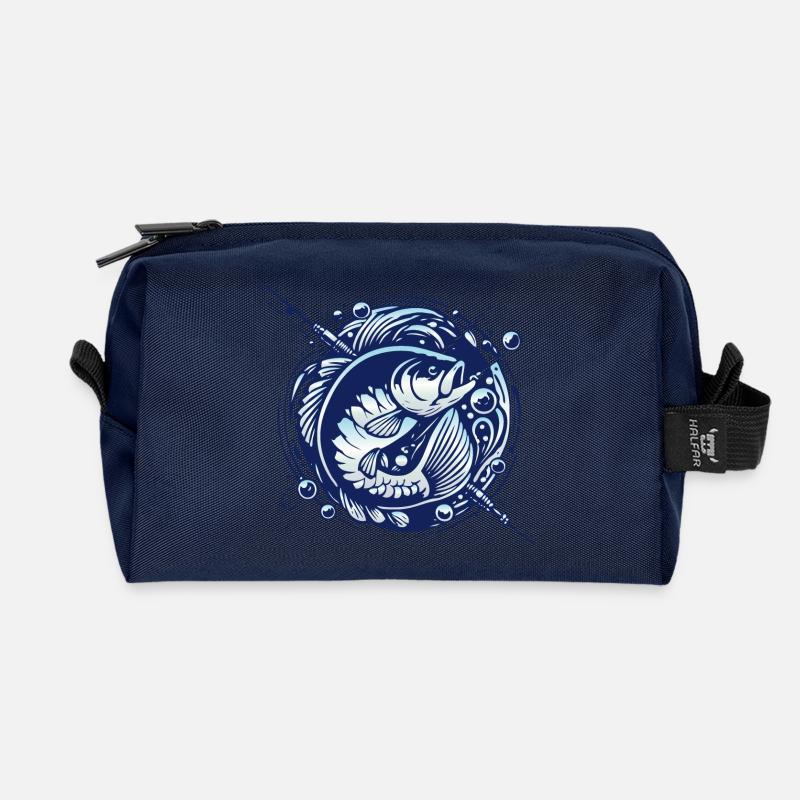 Frogfish with water bubbles design - Recycled Toiletry Zip Bag - navy