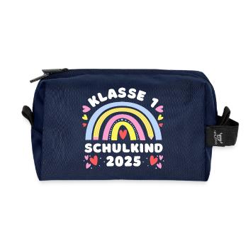 Schulkind 2025 - Regenbogen mit Stift - Klasse 1 - Recycelte Kulturtasche - Navy - Vorne