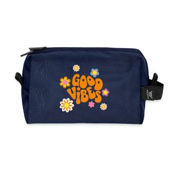 Retro 70er Jahre Flower Power Textdesign - Recycelte Kulturtasche - Navy - Vorne