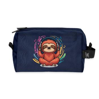 Relaxed sloth with headphones music yoga - Recycled Toiletry Zip Bag - navy - Front