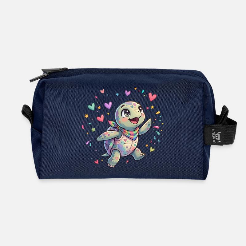 Regenbogen Turtle mit Herzmustern - Recycelte Kulturtasche - Navy