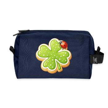 Kleeblatt Keks mit Marienkäfer  - Recycelte Kulturtasche - Navy - Vorne