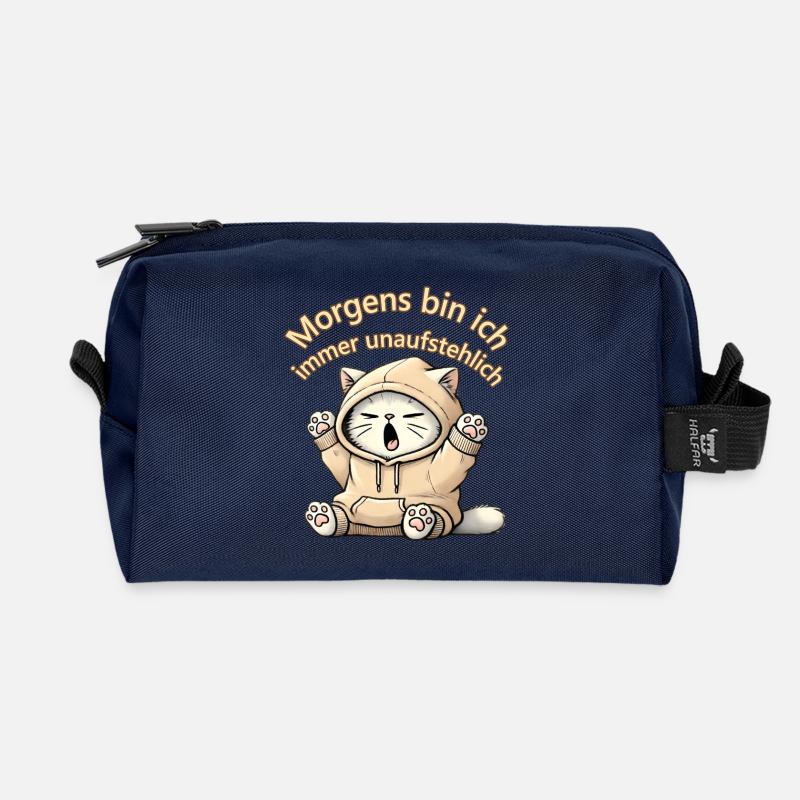 Funny sleepy cat design mit Spruch - Recycelte Kulturtasche - Navy