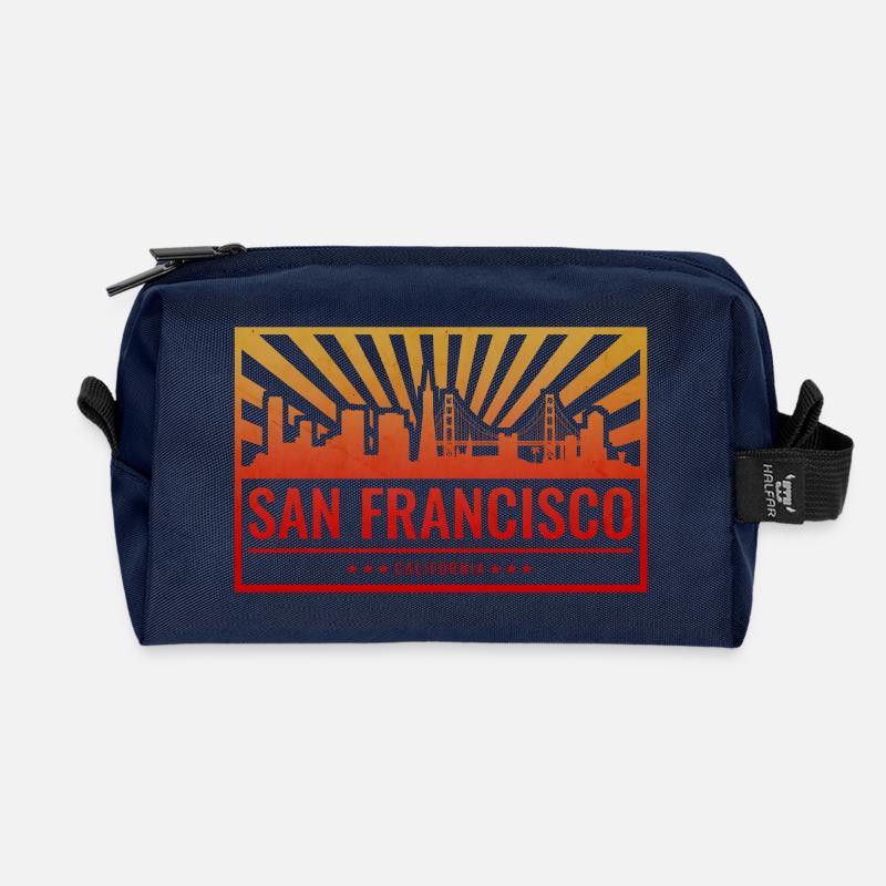 Skyline du coucher de soleil de San Francisco - Trousse de toilette en tissu recyclé - marine