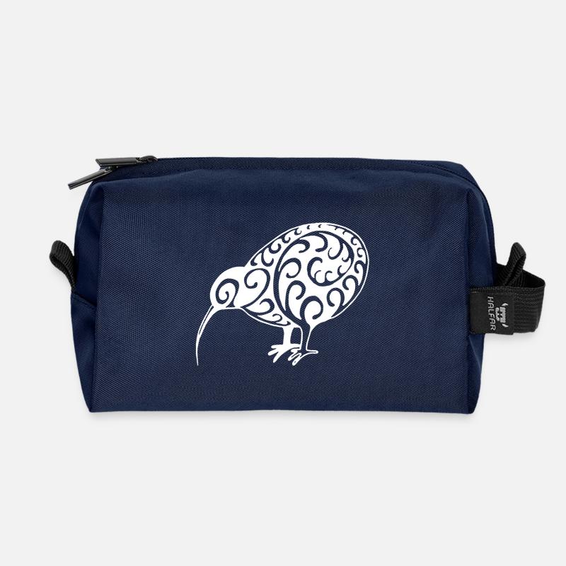 Neuseeland: Kiwi in weiß - Recycelte Kulturtasche - Navy