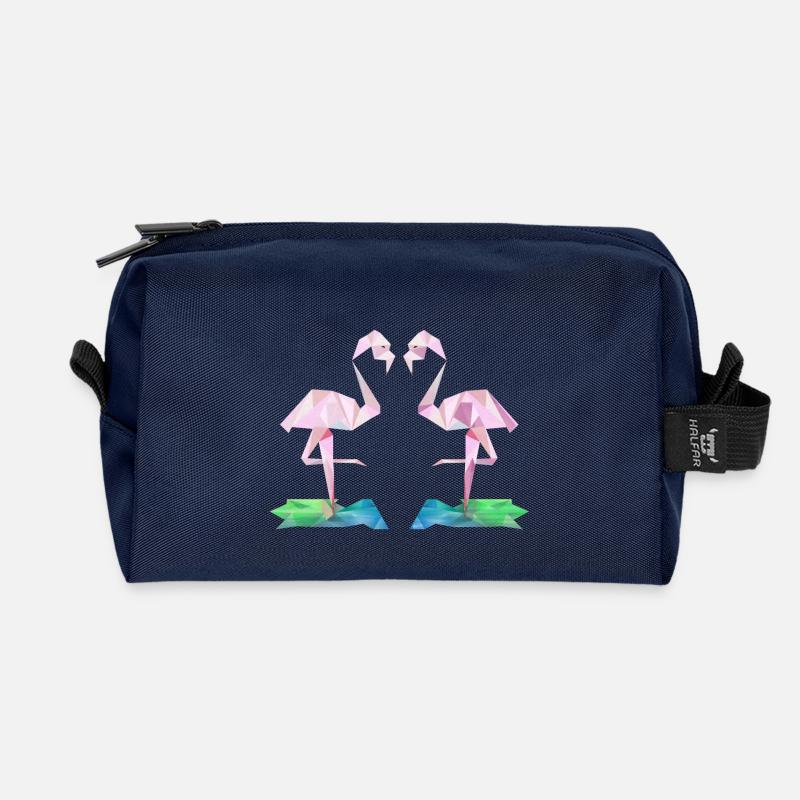 Low-Poly Flamingos - Recycled Toiletry Zip Bag - navy