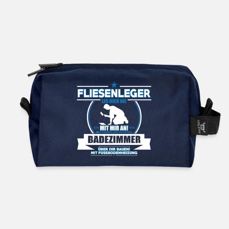 FLIESENLEGER LEG DICH NIE MIT MIR AN! - Recycelte Kulturtasche - Navy