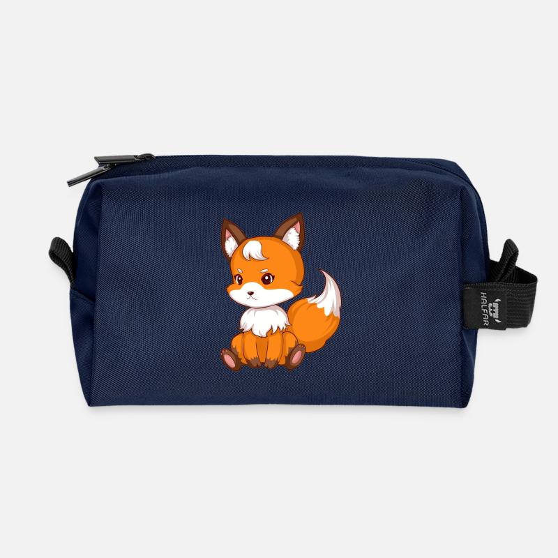 Süsser sitzender Fuchs - Recycelte Kulturtasche - Navy