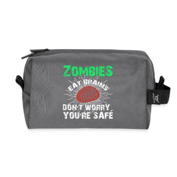 Funny Sarcastic Zombies Eat Brains Gift - Recycled Toiletry Zip Bag - anthracite - Front