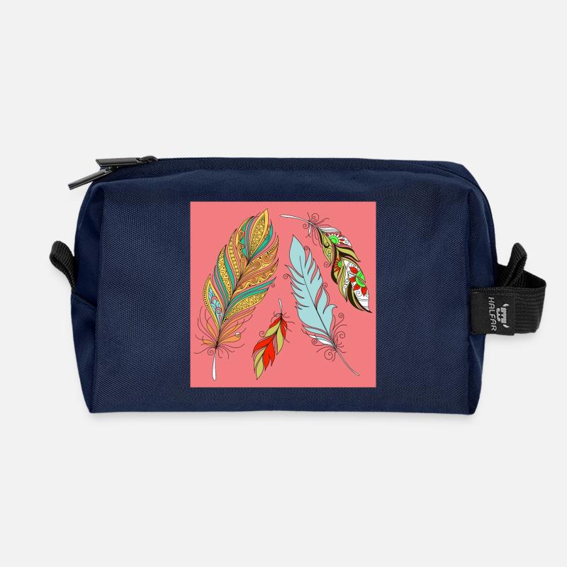 feathers - Recycled Toiletry Zip Bag - navy