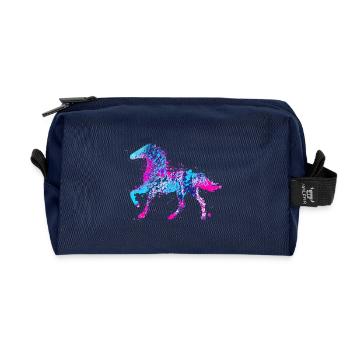 Pferd Wasserfarbe Rosa Blau - Recycelte Kulturtasche - Navy - Vorne