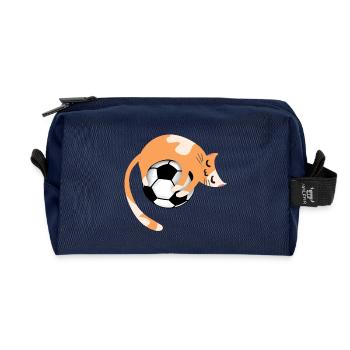 Katze mit Fußball - Recycelte Kulturtasche - Navy - Vorne