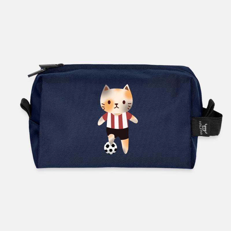 Katze mit Fußball - Recycelte Kulturtasche - Navy