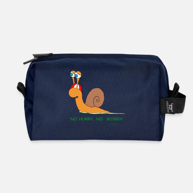Humorvolle Schnecke mit Spruch - relaxed - Recycelte Kulturtasche - Navy