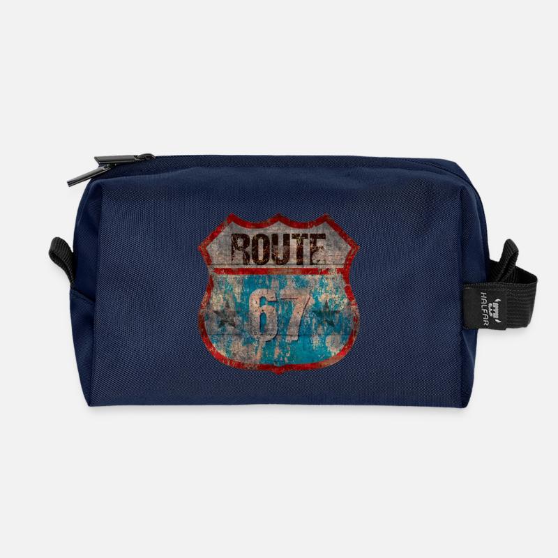 Rustic Route 67 Schild Design - Recycelte Kulturtasche - Navy