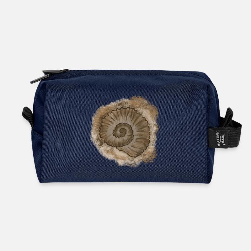 Antique Shell Illustration - Recycled Toiletry Zip Bag - navy