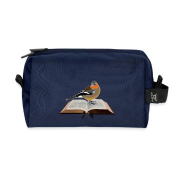 Chaffinch on book - Recycled Toiletry Zip Bag - navy - Front