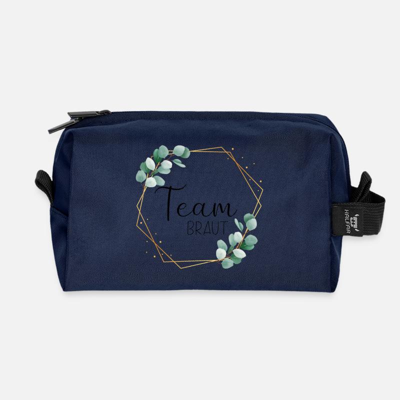 Eukalyptus Blätter - Team Braut - 11 - Recycelte Kulturtasche - Navy