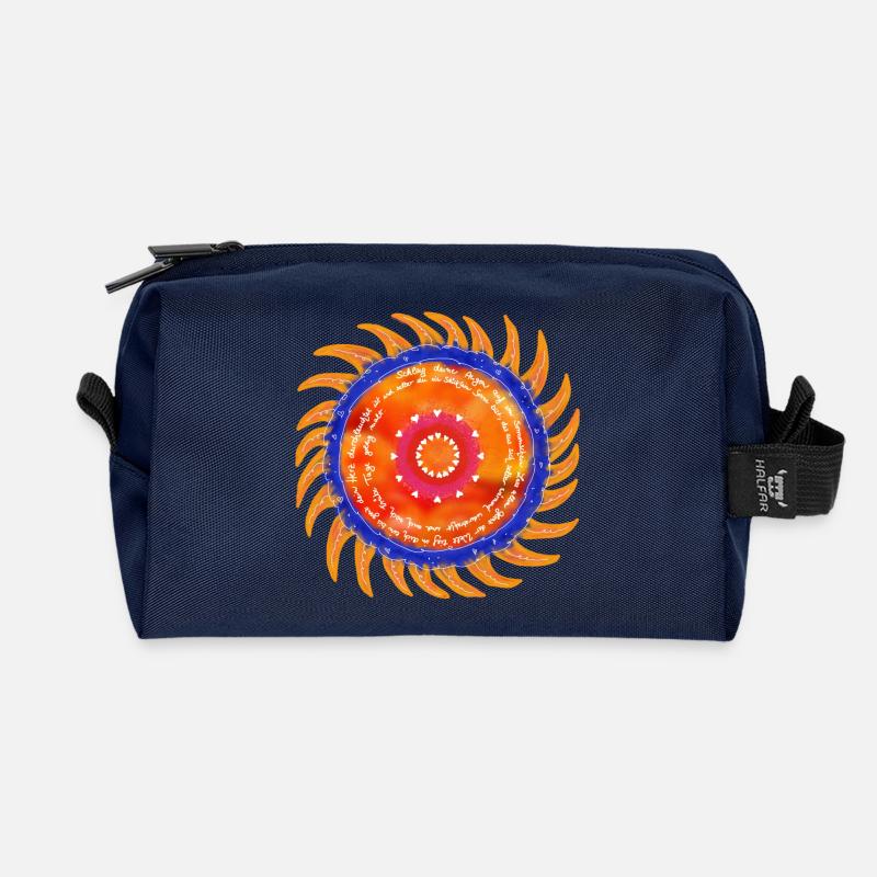 Sonnenschein-Mandala weiße Schrift - Recycelte Kulturtasche - Navy