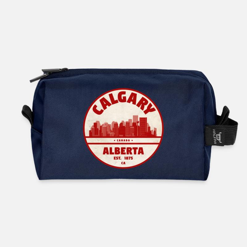 Calgary Skyline Vintage Badge Alberta - Recycled Toiletry Zip Bag - navy