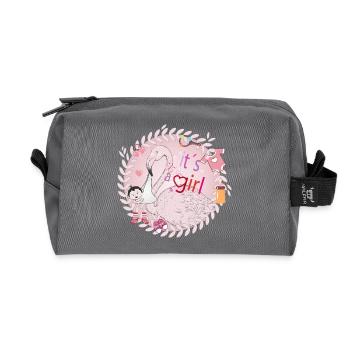 Flamingo with baby and baby utensils in pink - Recycled Toiletry Zip Bag - anthracite - Front