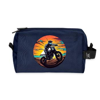 Motorcycle Motocross Sunset - Recycled Toiletry Zip Bag - navy - Front