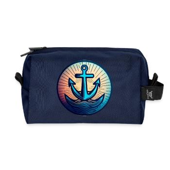 Voilier Bateau à moteur Ancre autour du coucher du soleil - Trousse de toilette en tissu recyclé - marine - Devant