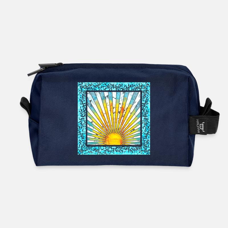 Sonnenaufgang mit Strahlenmuster - Mallorca Ibiza - Recycelte Kulturtasche - Navy