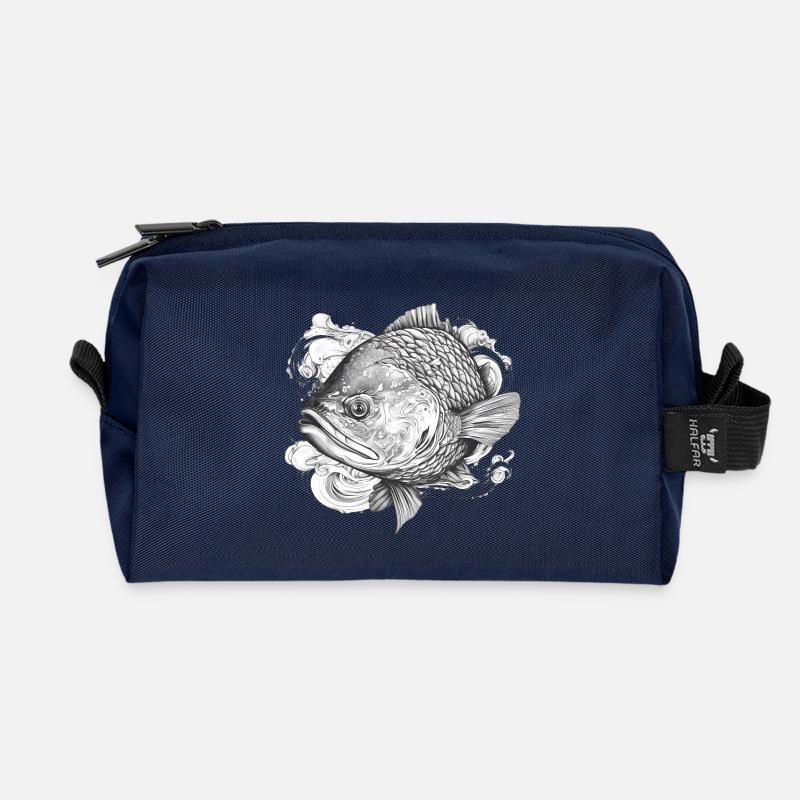 Koi Detailzeichnung Gravurstil - Recycelte Kulturtasche - Navy