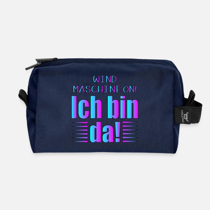 LUSTIGE SPRÜCHE - WINDMASCHINE - BIN DA Sprüche - Recycelte Kulturtasche - Navy