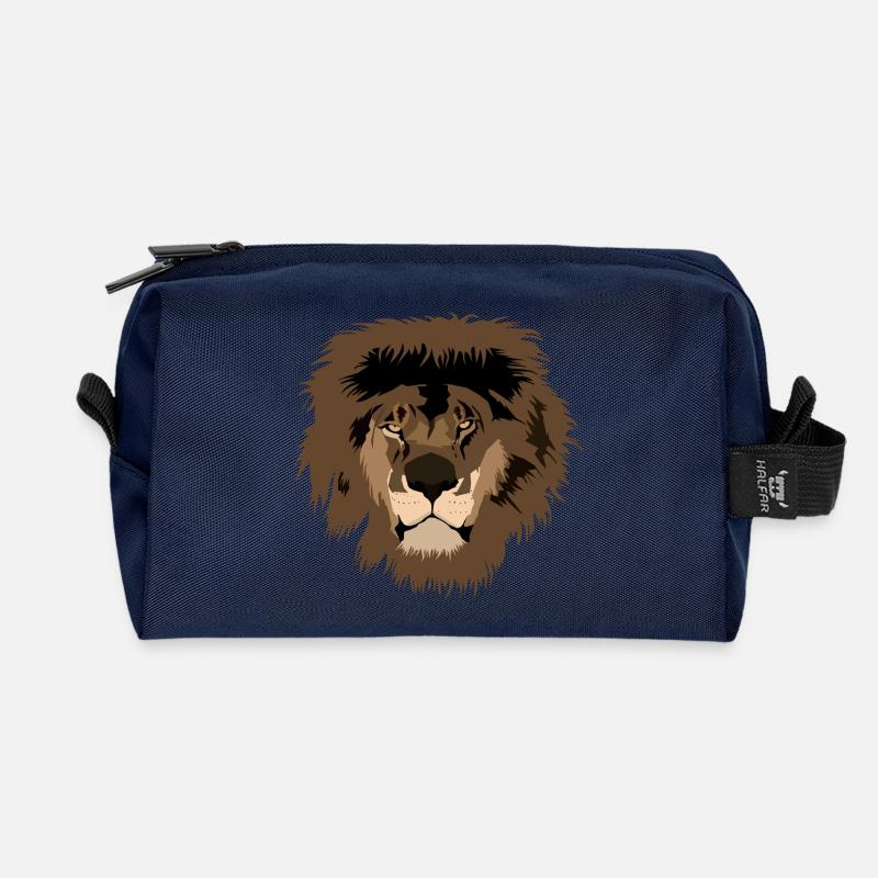 Löwenkopf-Illustration mit wilder Mähne - Recycelte Kulturtasche - Navy