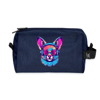 Futuristischer Hund mit Sonnenbrille & Kopfhörern - Recycelte Kulturtasche - Navy - Vorne