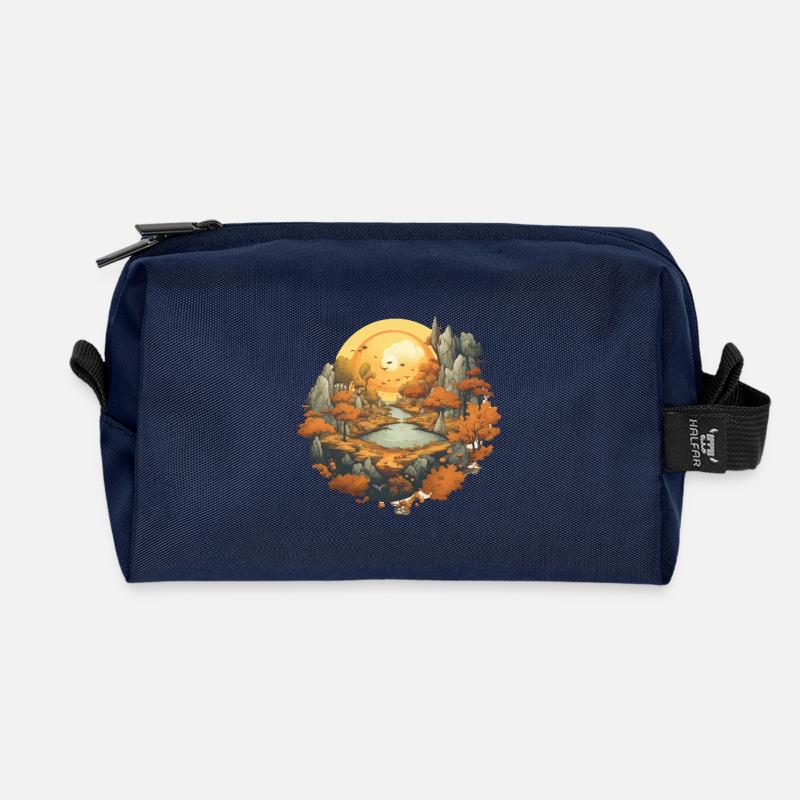 Autumnal landscape - Recycled Toiletry Zip Bag - navy
