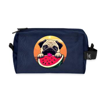 Pug with melon at sunset, summer - Recycled Toiletry Zip Bag - navy - Front