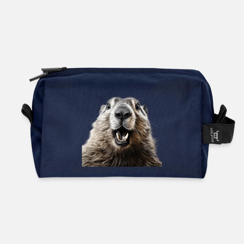 Murmeltier schaut in die Kamera - Lustig - Recycelte Kulturtasche - Navy