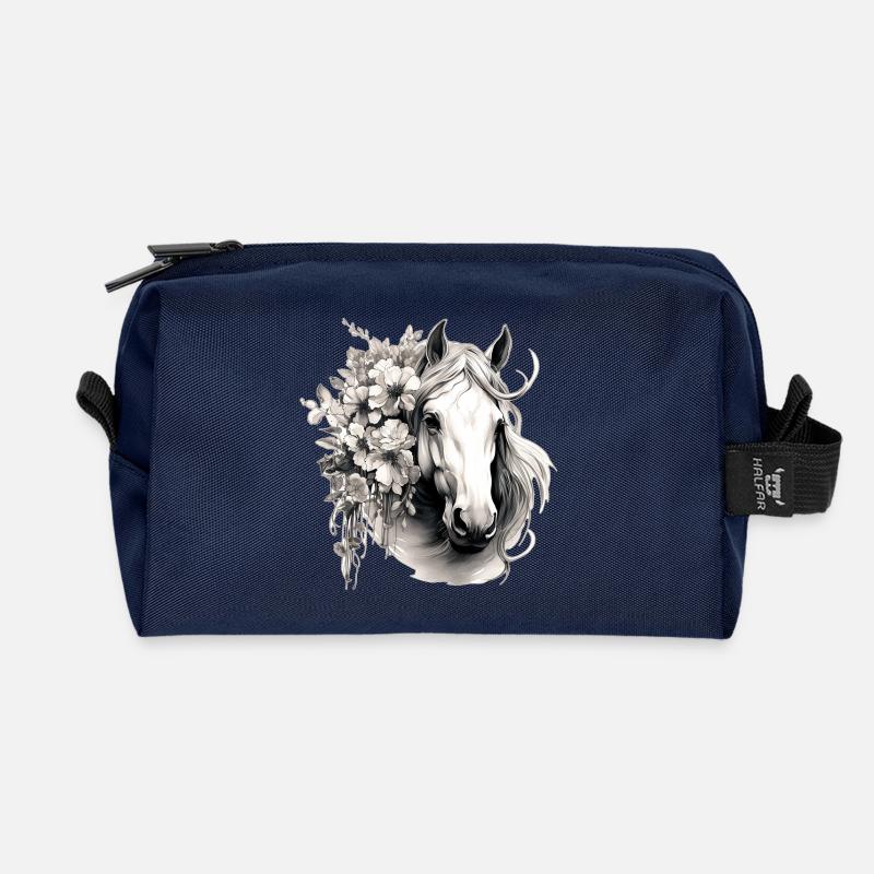 Pferd mit Blumen - Recycelte Kulturtasche - Navy