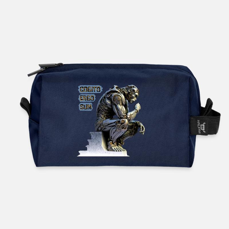 Cogito 02 - Cyborg Thinker Cogito Ergo Sum - Recycled Toiletry Zip Bag - navy
